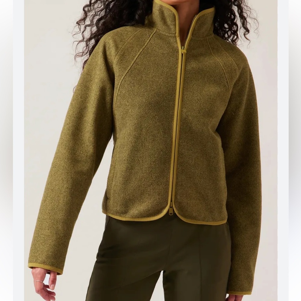 Athleta Stroll Fleece Full Zip Green Heathered Utility Jacket